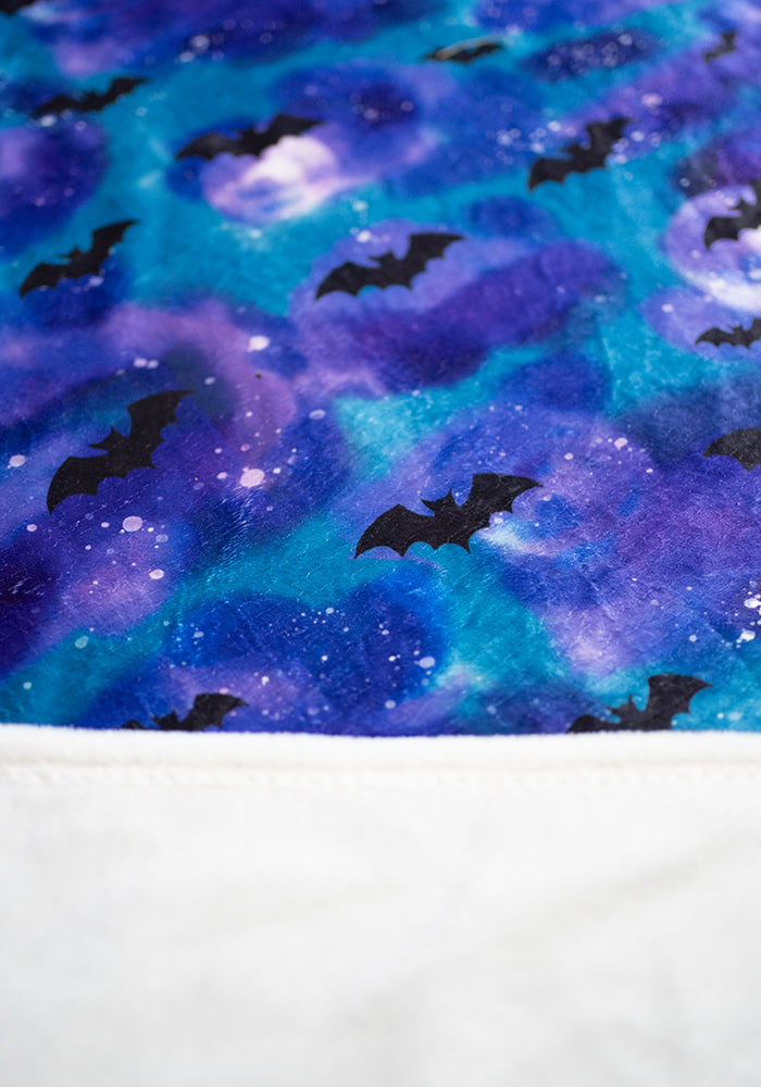 Extra Long Bat in the Night Sky Print Plush Throw Blanket (Pop-Under)