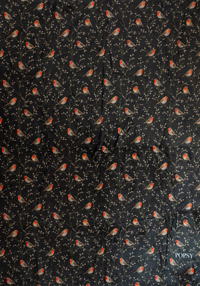 Extra Long Black Robins Print Plush Throw Blanket (Pop-Under)