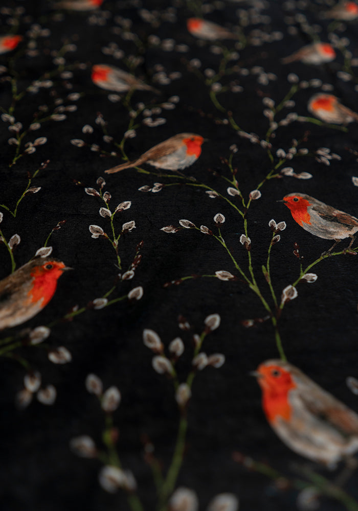 Extra Long Black Robins Print Plush Throw Blanket (Pop-Under)