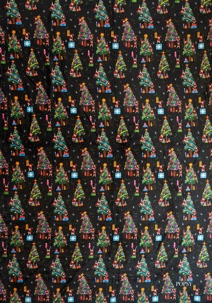 Extra Long Christmas Tree Elves Print Plush Throw Blanket (Pop-Under)