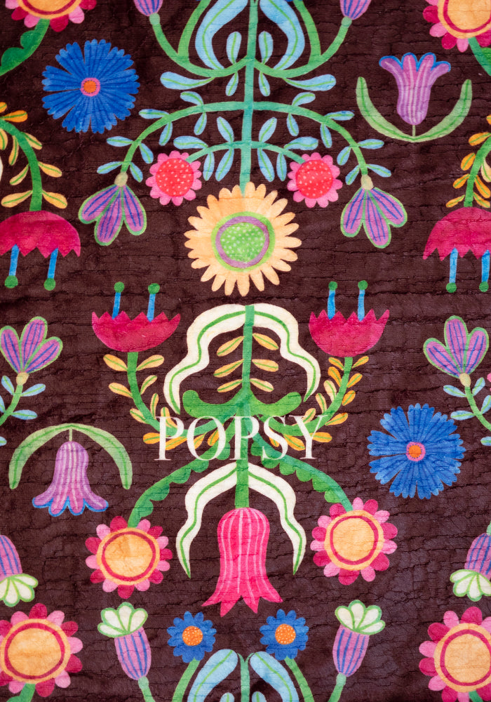 Extra Long Folk Tile Print Plush Throw Blanket (Pop-Under)