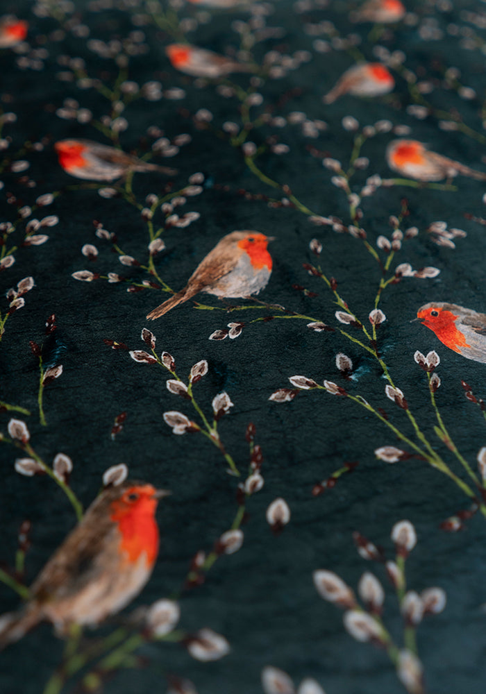 Extra Long Green Robins Print Plush Throw Blanket (Pop-Under)