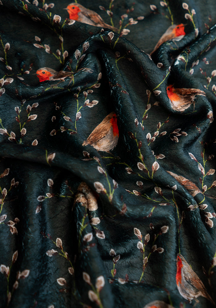 Extra Long Green Robins Print Plush Throw Blanket (Pop-Under)