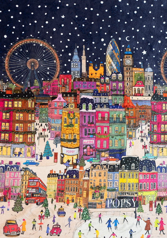 Extra Long London Border Print Plush Throw Blanket (Pop-Under)