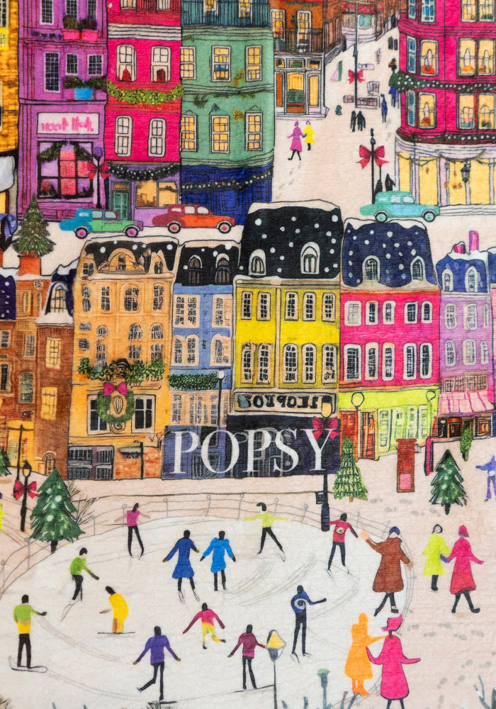 Extra Long London Border Print Plush Throw Blanket (Pop-Under)