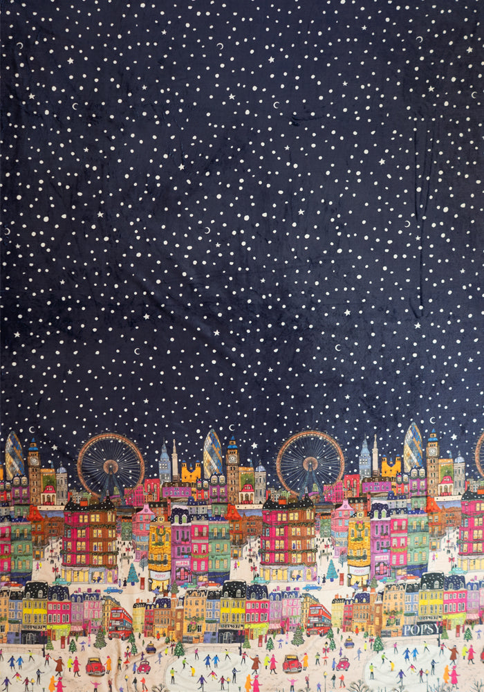 Extra Long London Border Print Plush Throw Blanket (Pop-Under)