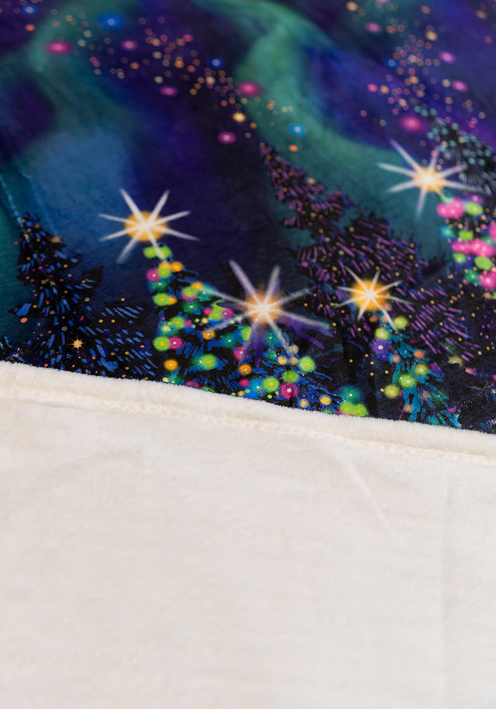 Navy Northern Lights Print Plush Throw Blanket (Pop-Under)