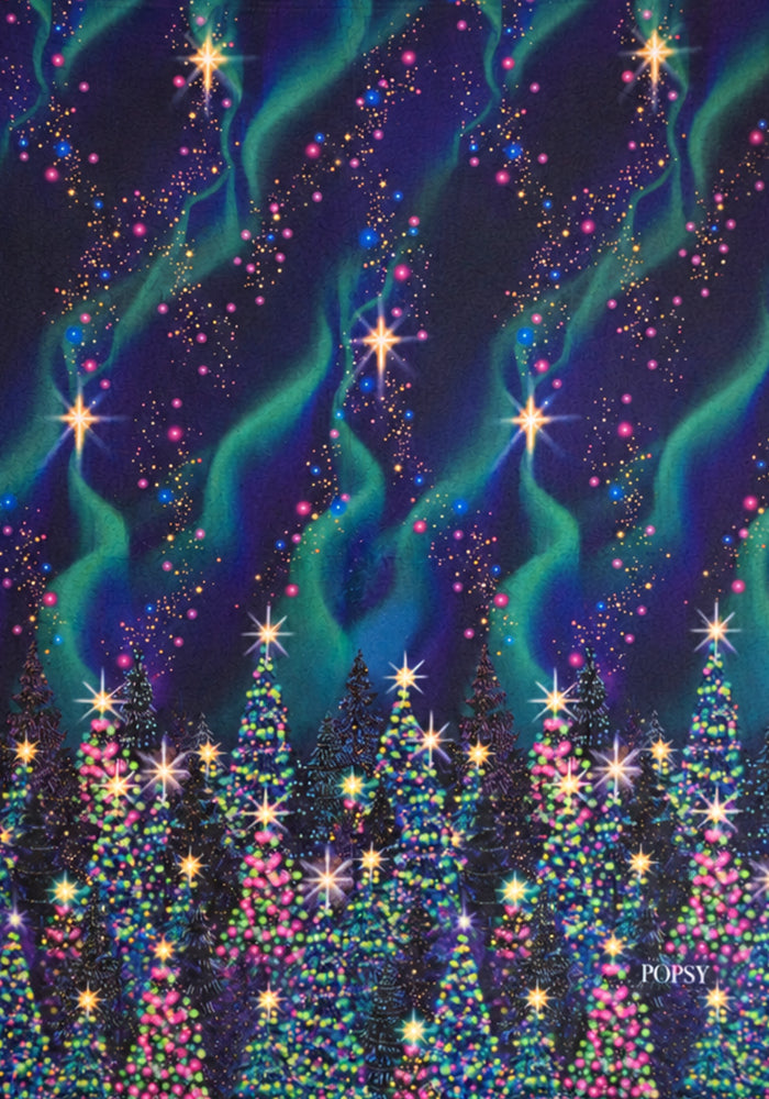 Navy Northern Lights Print Plush Throw Blanket (Pop-Under)