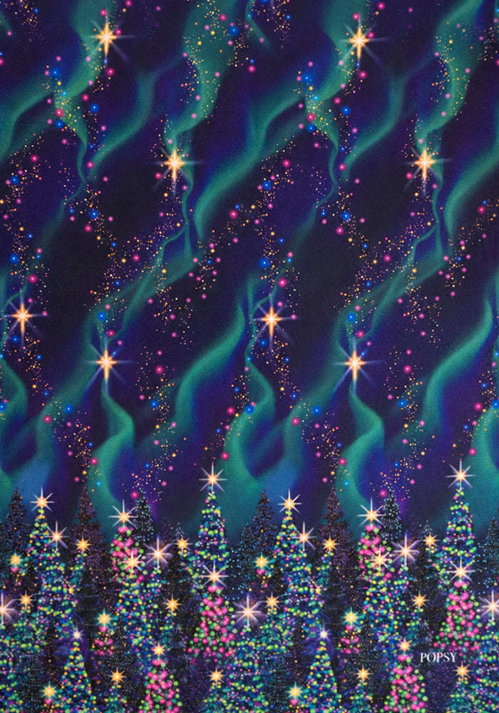 Extra Long Navy Northern Lights Print Plush Throw Blanket (Pop-Under)