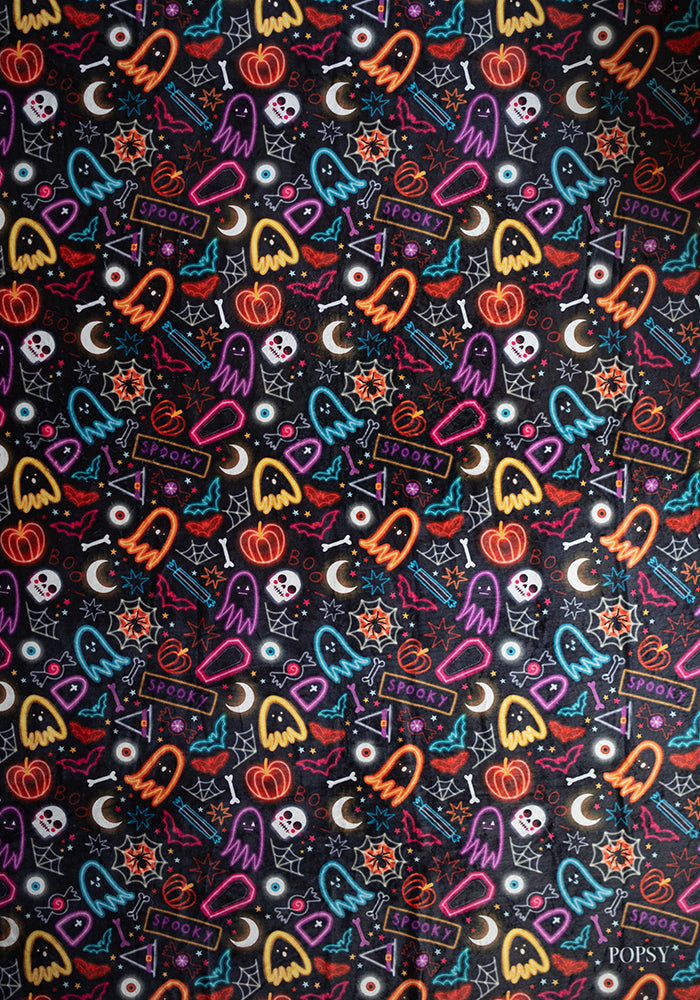 Extra Long Neon Spooky Fun Print Plush Throw Blanket (Pop-Under)