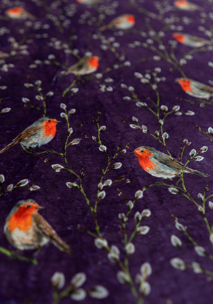 Extra Long Purple Robins Print Plush Throw Blanket (Pop-Under)