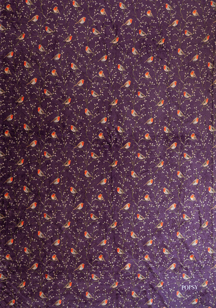 Extra Long Purple Robins Print Plush Throw Blanket (Pop-Under)