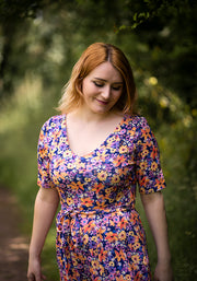 Sofia-Rose Purple Floral Print Culotte Leg Jumpsuit