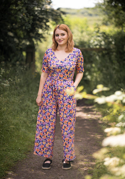 Sofia-Rose Purple Floral Print Culotte Leg Jumpsuit