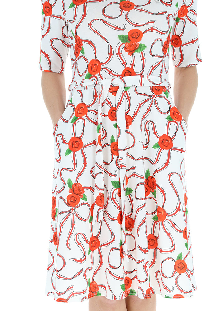 Third angle of White England Print Flat Waist Jersey Dress, a white dress with English nation inspired print.