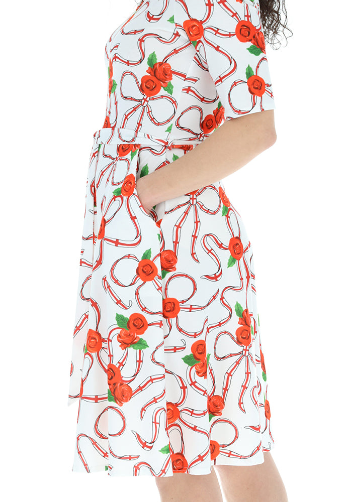 Fifth angle of White England Print Flat Waist Jersey Dress, a white dress with English nation inspired print.