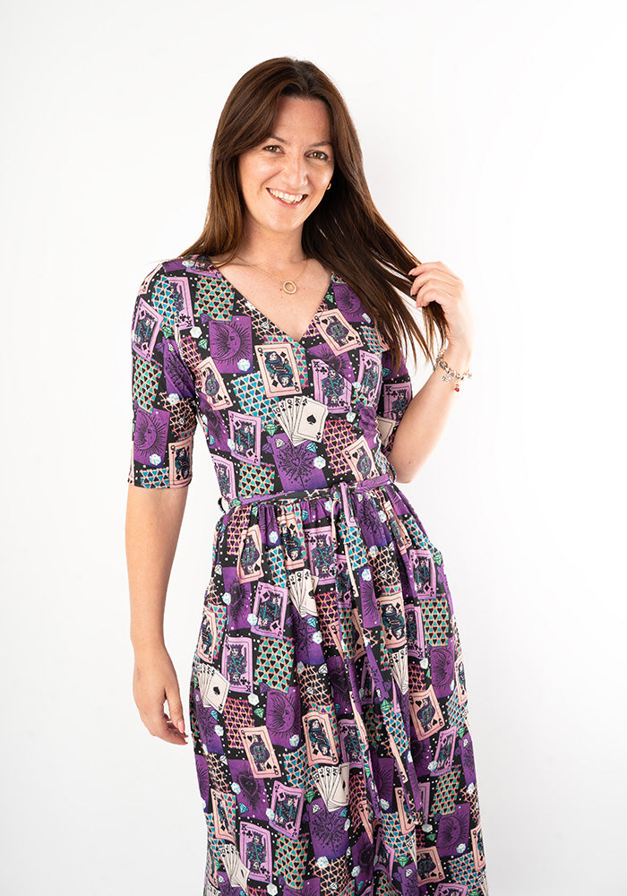 Sixth angle of Fabienne Card Games Print Jersey Midi Dress