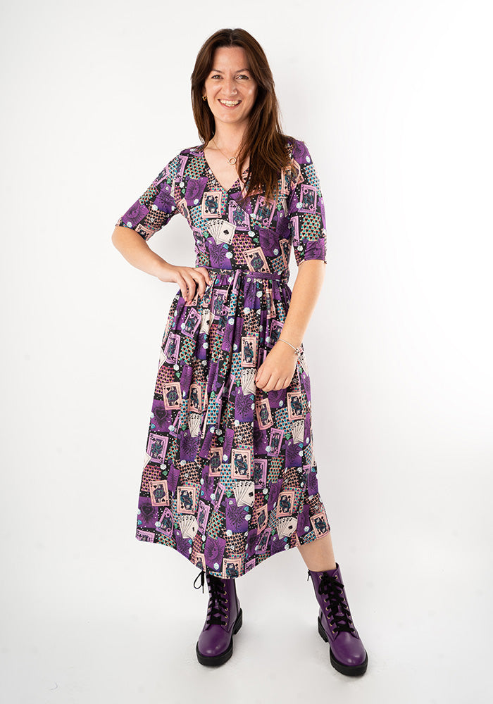 Third angle of Fabienne Card Games Print Jersey Midi Dress