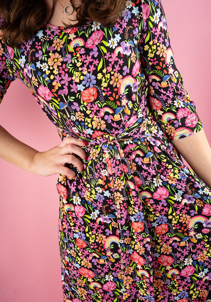 Sixth angle of Faith Garden Rainbow Print Viscose Midi Dress