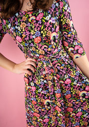 Faith Garden Rainbow Print Viscose Midi Dress