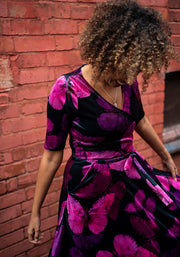 Farasha Butterfly Printed Velour Swing Dress