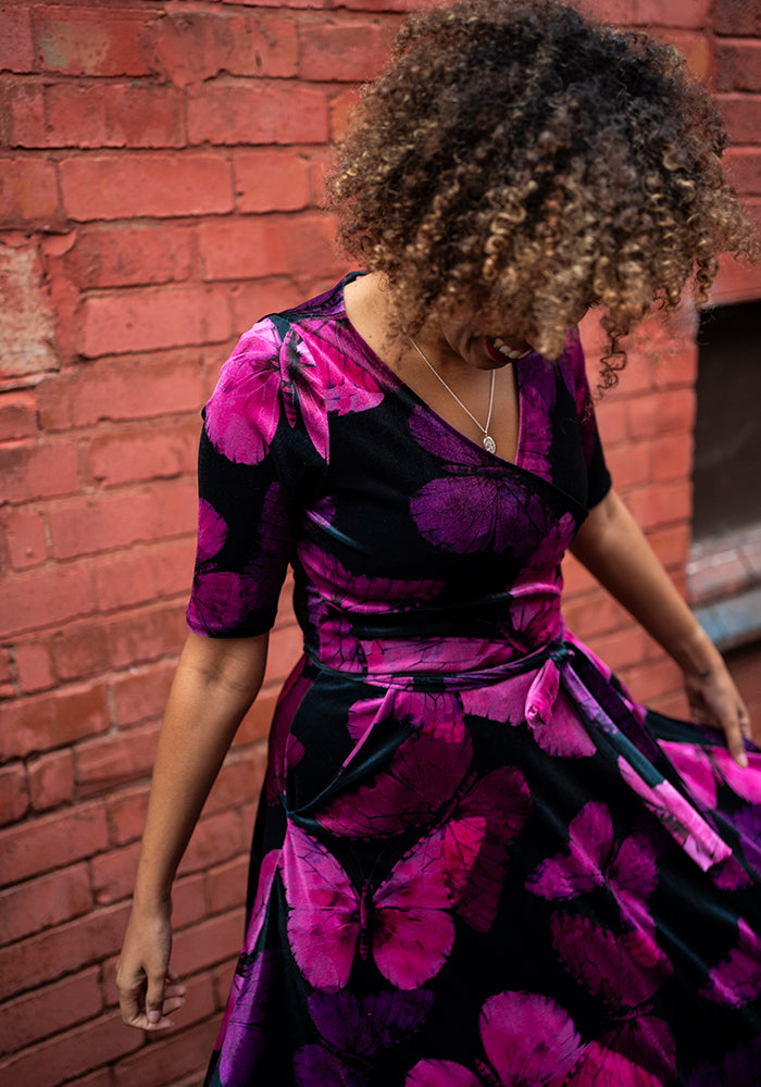 Farasha Butterfly Printed Velour Swing Dress