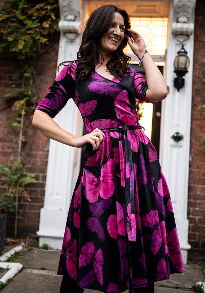 Sixth angle of Farasha Butterfly Printed Velour Swing Dress