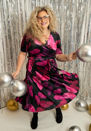 Farasha Butterfly Printed Velour Swing Dress