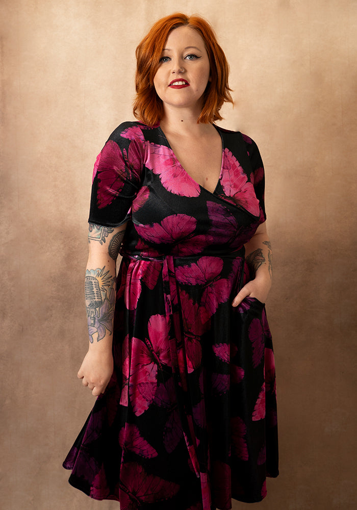 Farasha Butterfly Printed Velour Swing Dress