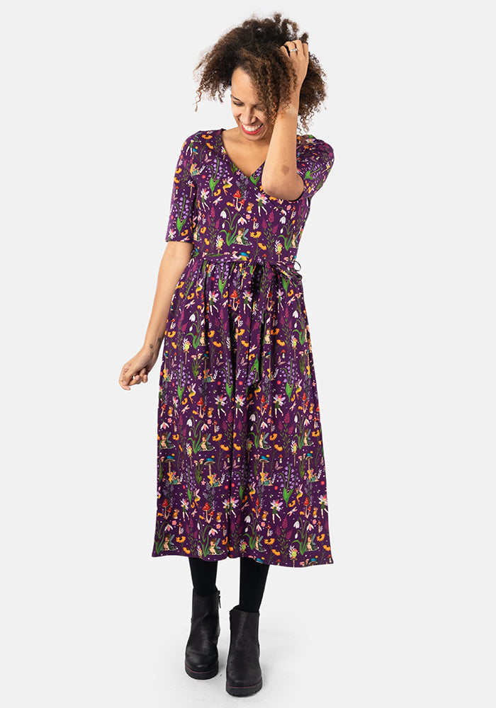 Fauna Fairy Garden Print Cotton Midi Dress