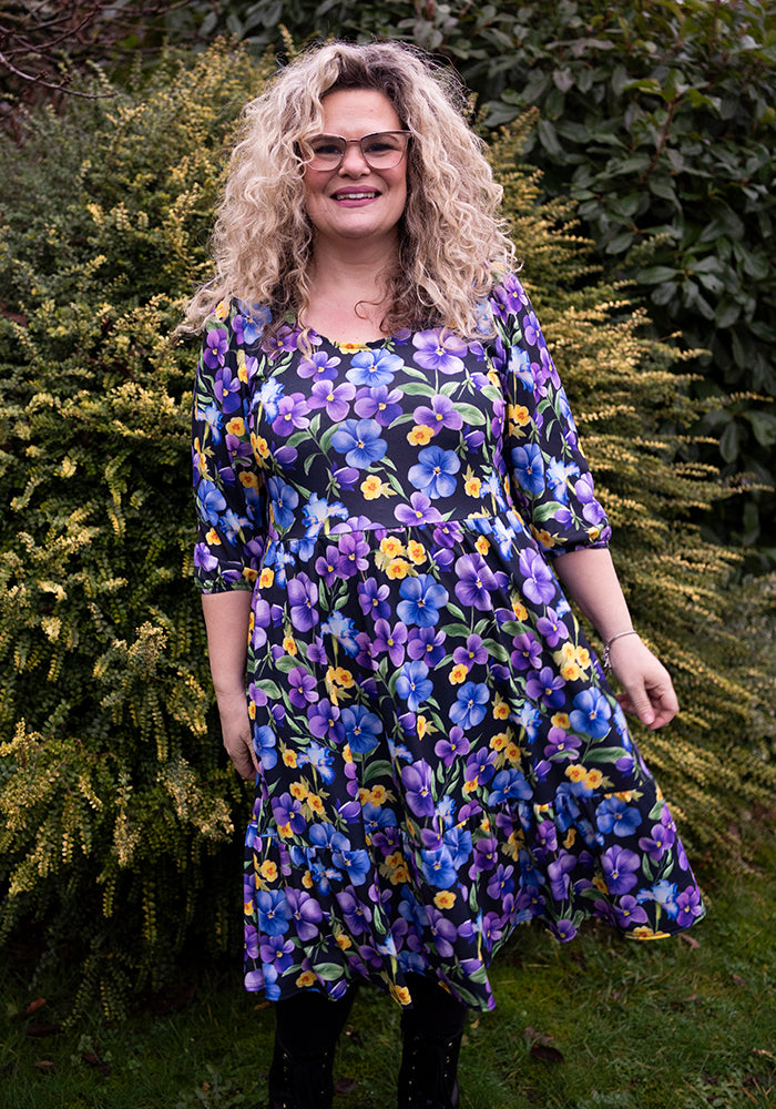 Twelfth angle of February Birth Flower Violet Print Dress
