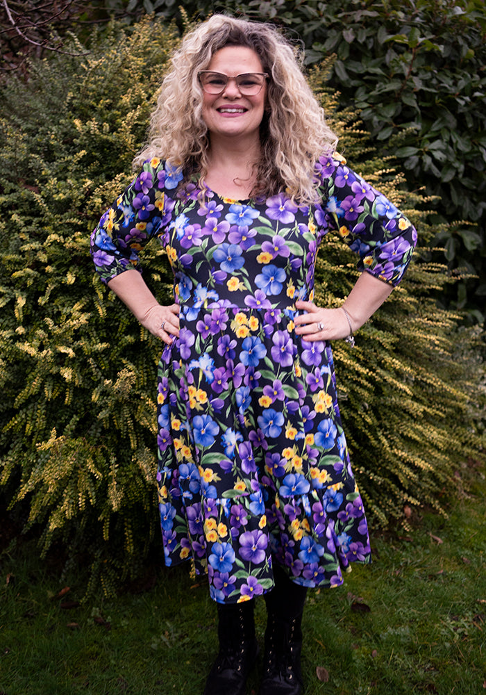 Eleventh angle of February Birth Flower Violet Print Dress