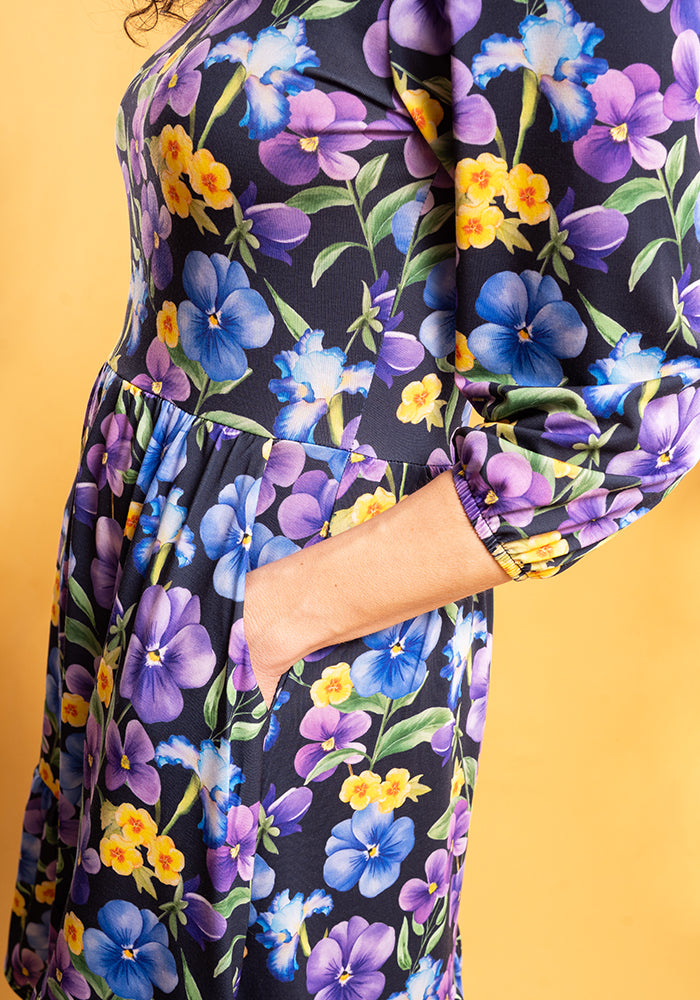 Sixth angle of February Birth Flower Violet Print Dress