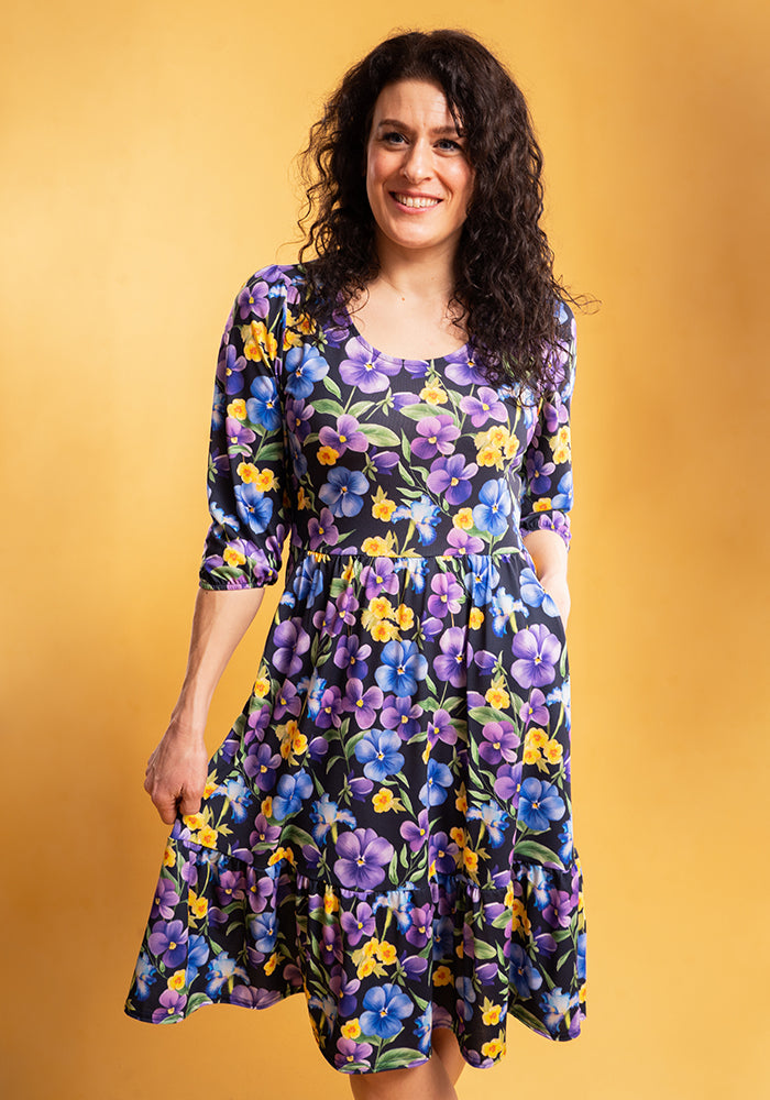 Fourth angle of February Birth Flower Violet Print Dress