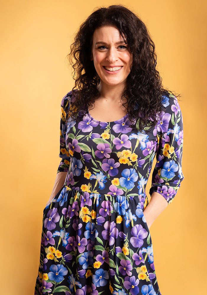 Tenth angle of February Birth Flower Violet Print Dress