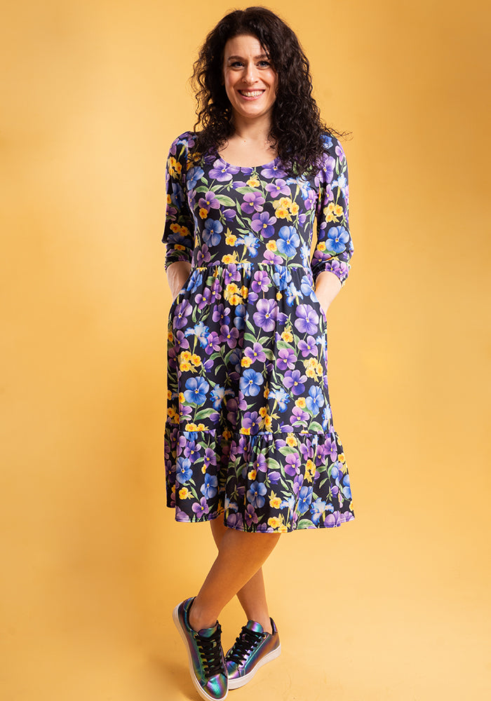 Ninth angle of February Birth Flower Violet Print Dress