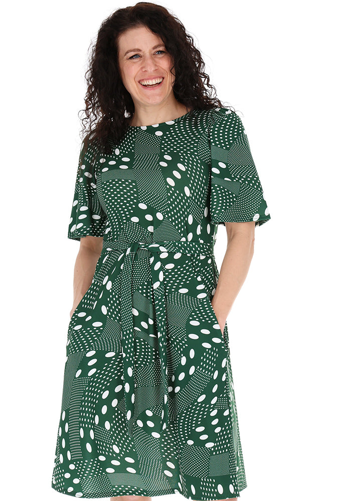 Front view of Fernabel Multi Spot Print Jersey Trapeze Dress