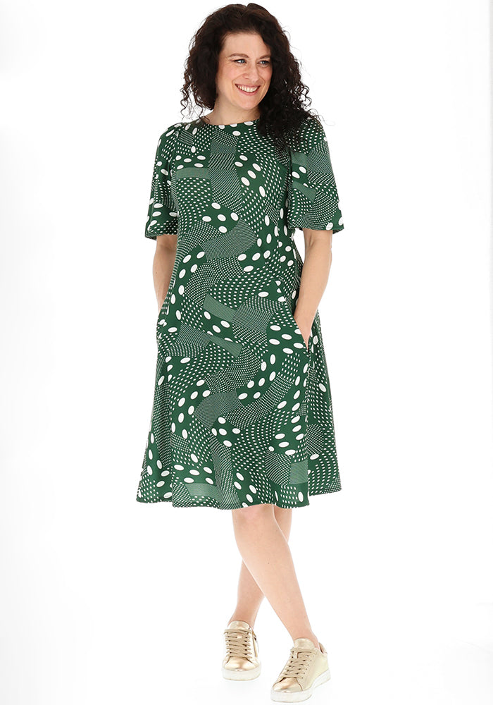 Third angle of Fernabel Multi Spot Print Jersey Trapeze Dress