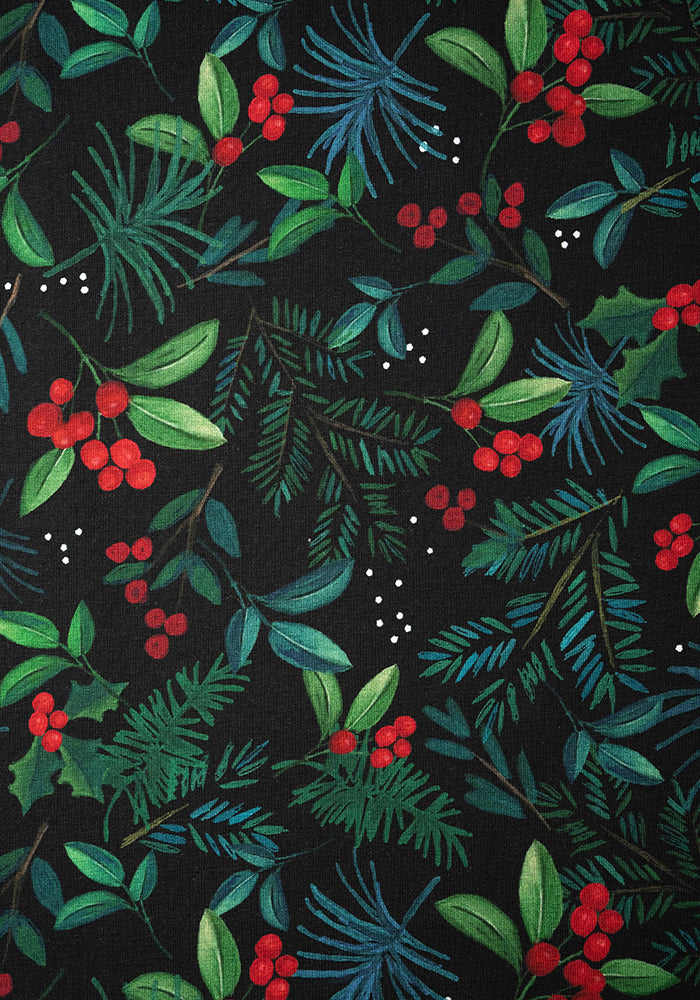Carol Holly & Berry Print Tiered Hem Cotton Dress