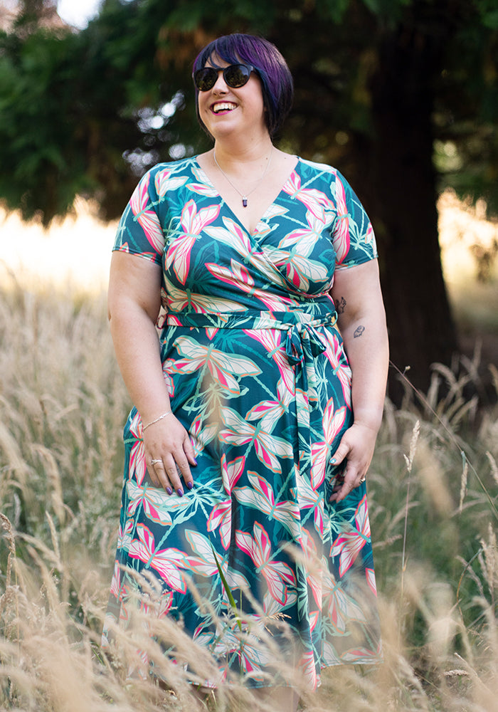 Tenth angle of Ffion Layered Dragonfly Print Midi Dress