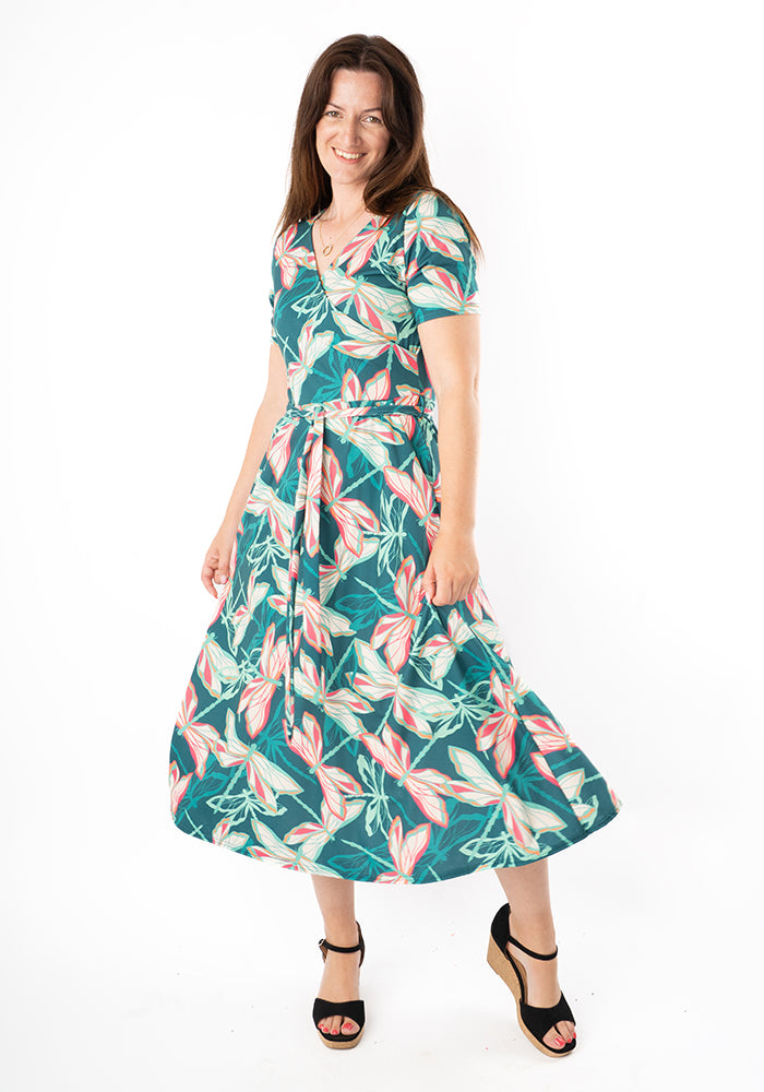 Seventh angle of Ffion Layered Dragonfly Print Midi Dress
