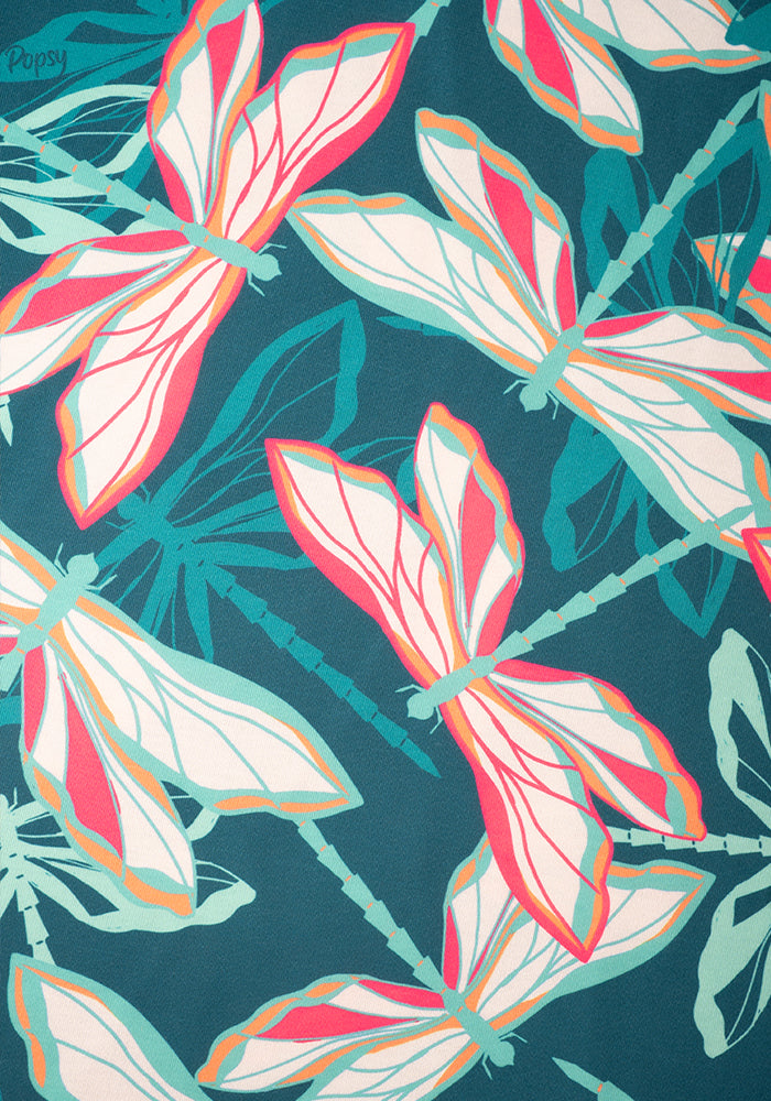 Second angle of Ffion Layered Dragonfly Print Midi Dress