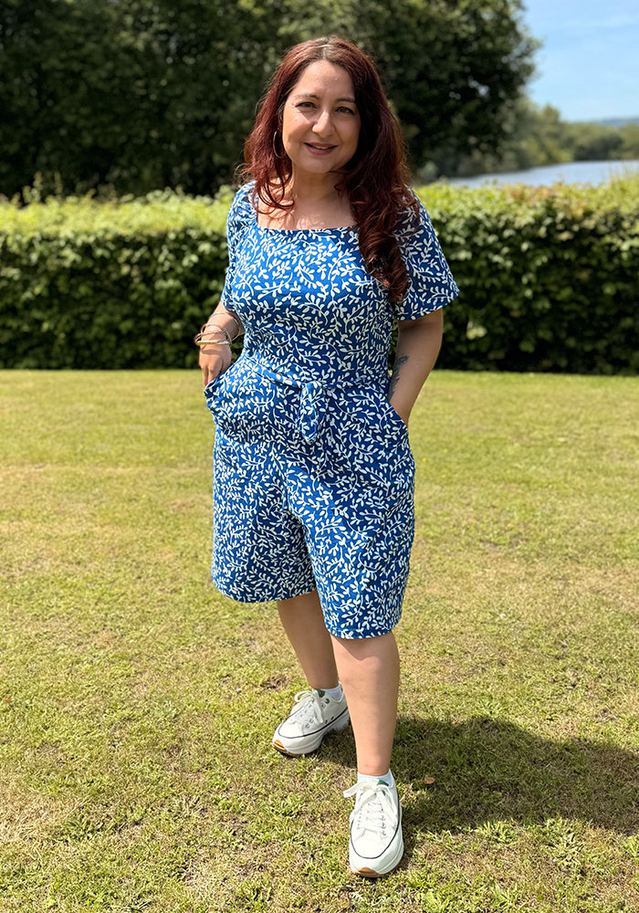 Fia Blue Sprig Print Cotton Playsuit