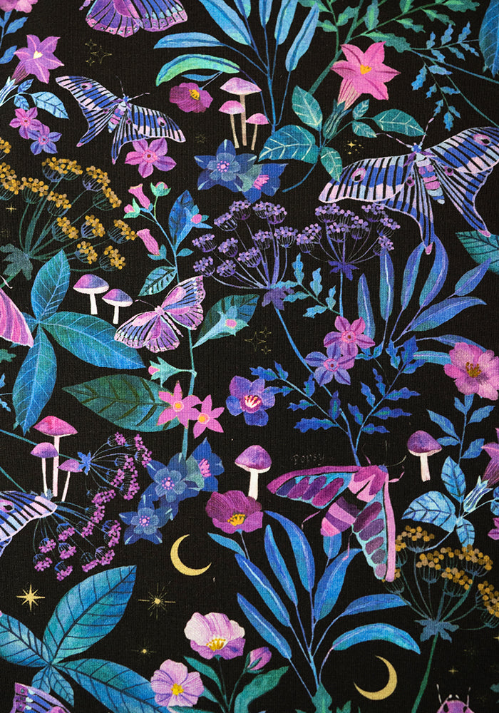 Odessa Mystical Moths Print Cotton Midaxi Dress