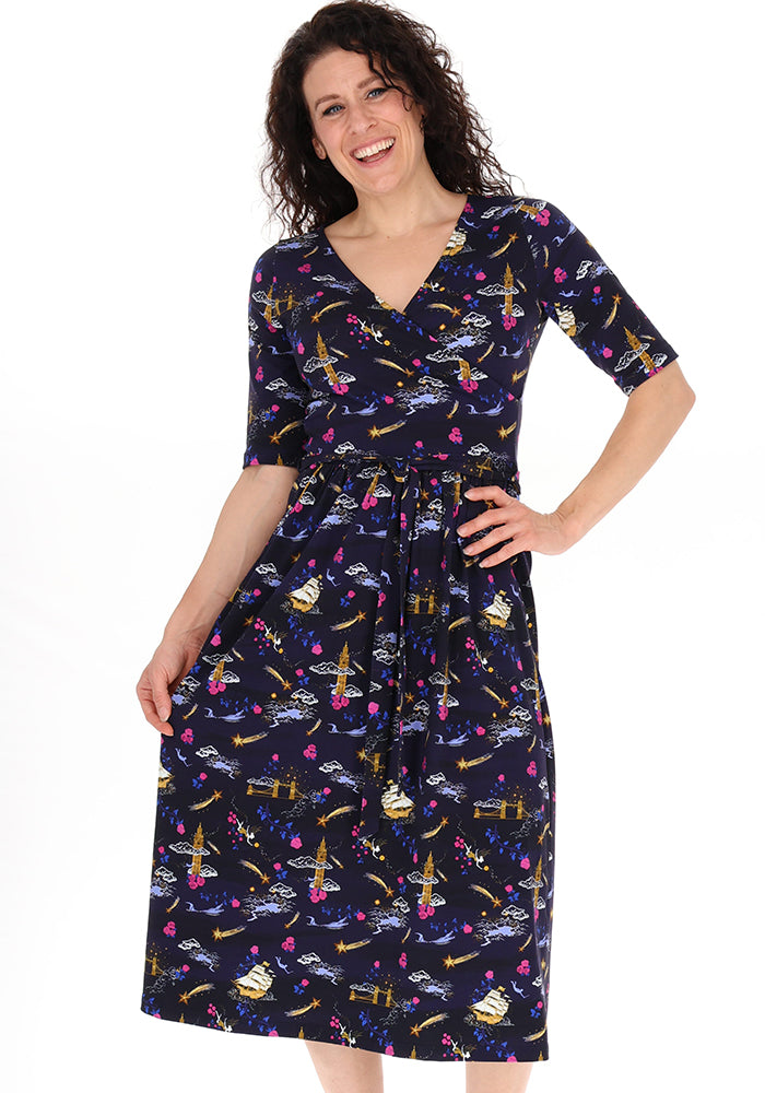 Finna Magical Story Print Cotton Midi Dress