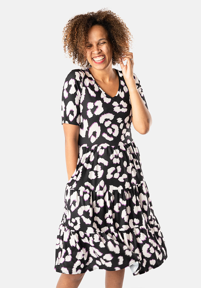 Flo Large Animal Print Tiered Hem Dress