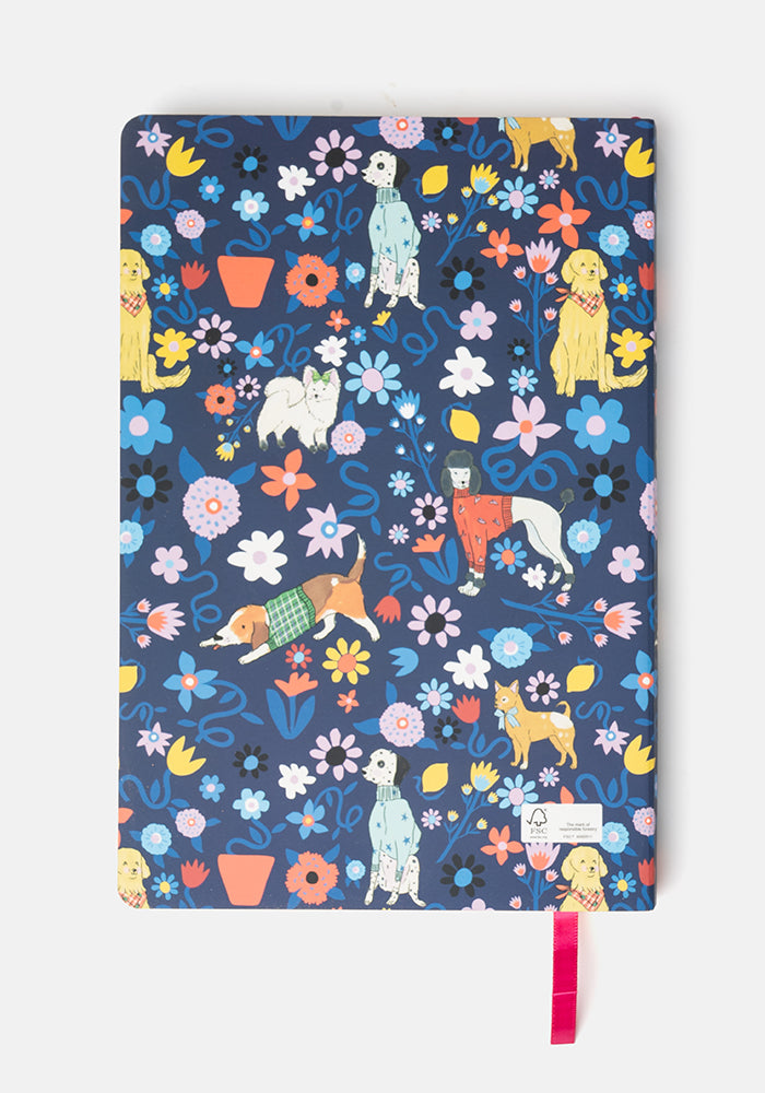 Sixth angle of Cute Floral Dog Print Notebook - Colourful Quirky Journal Gift