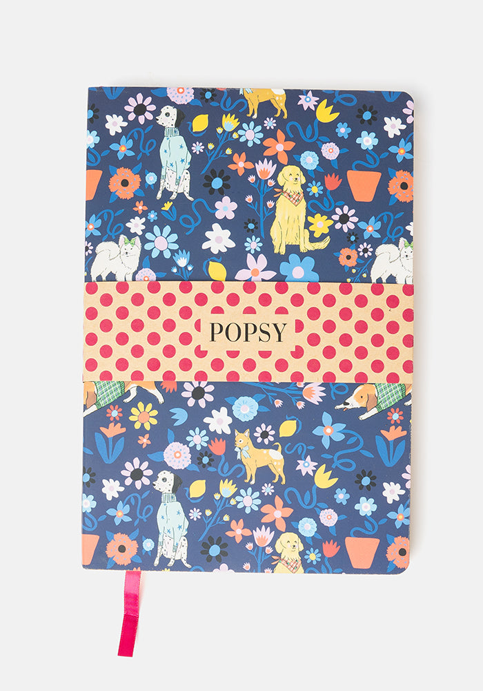 Fourth angle of Cute Floral Dog Print Notebook - Colourful Quirky Journal Gift