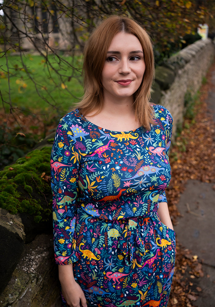 Flossie Dinosaur Print Blouson Dress