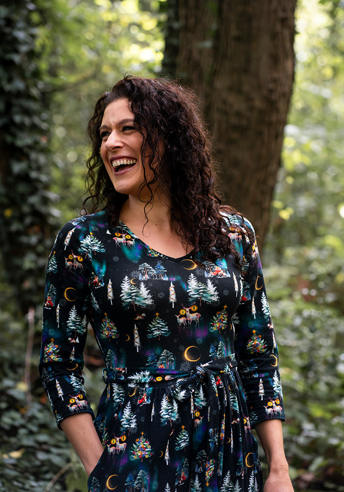 Flurry Aurora Scene Print Cotton Midi Dress